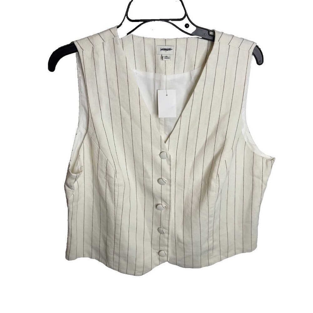 J.Crew $90 Striped Linen-Blend Vest Size 16 Ivory Camel CI314 - Picture 2 of 6